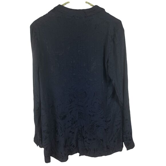 Zara Floral Jacquard Blazer Jacket Size Small Dark Blue Double Breasted Brocade - Picture 14 of 16